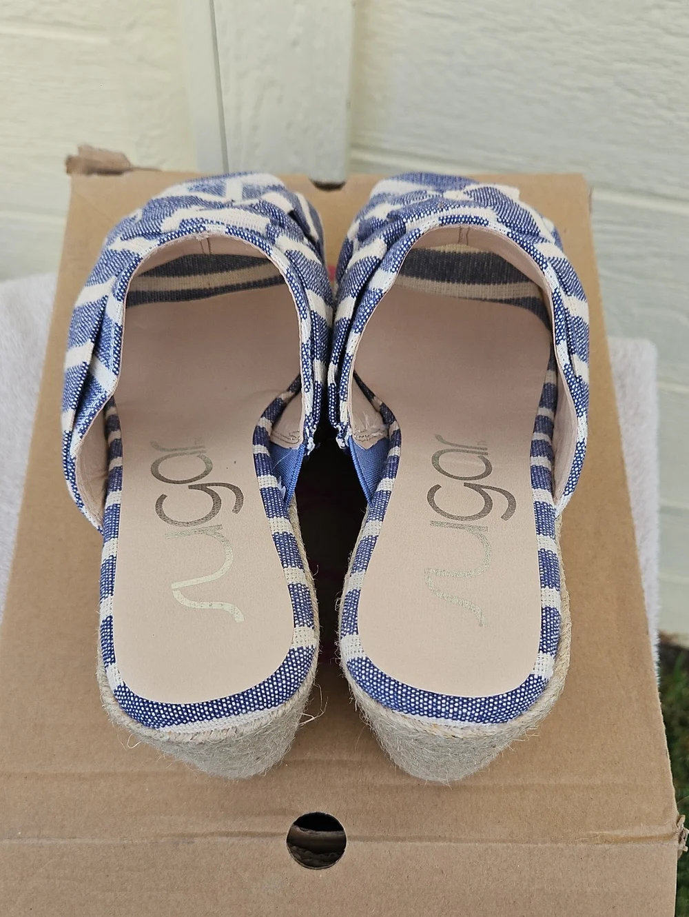 Sugar Blue Striped Wedge Espadrille Slide - Women